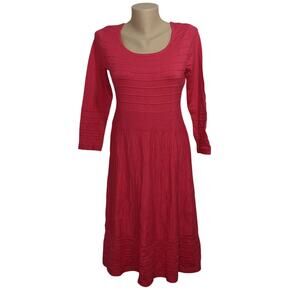 INC Sweater Dress Ribbed Textured A Line Striped Pink M Pullover Scoop 3/4 Sl